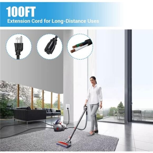 100 ft Extension Cord, 14/3 SJTW Outdoor Power Cable, 3 Prong Heavy Duty - Picture 4 of 7